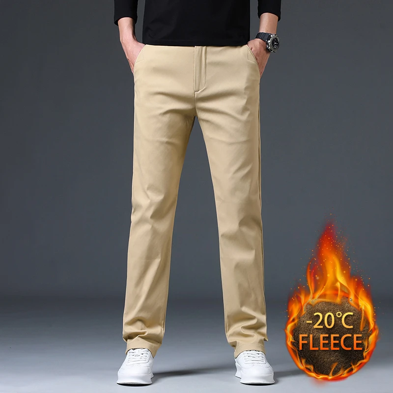 Aliexpress Men's New Loose Straight Leg Elastic Formal Pants Business Casual Style Autumn Winter Fleece Lined Formal Wear Slim Fit Trousers - Aliexpress Deal