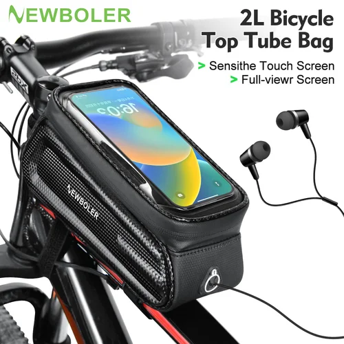 NEWBOLER-bolsa para bicicleta, bolsa para cuadro de tubo frontal superior para ciclismo, resistente al agua, funda para teléfono de 6,5 pulgadas, almacenamiento con pantalla táctil, bolsa para bicicleta de montaña y carretera
