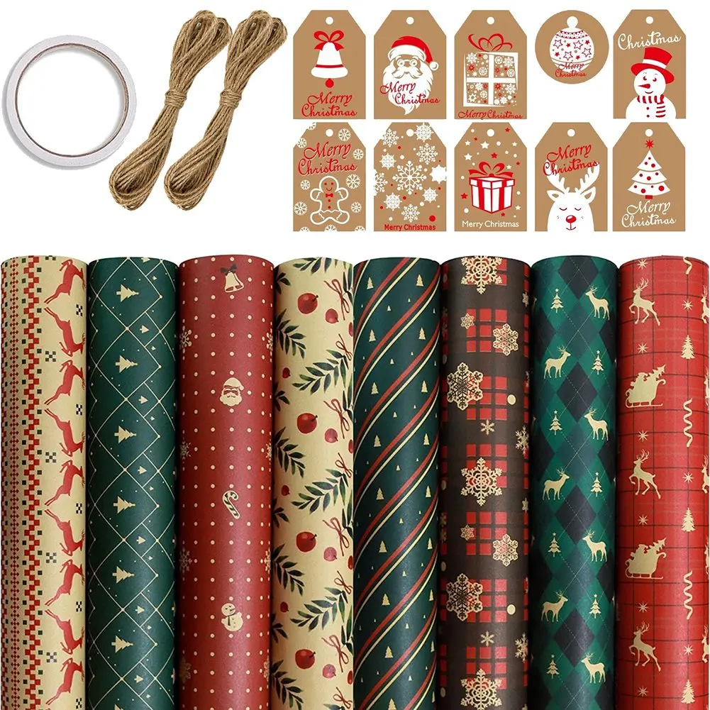 8 Sheets Gift Wrapping Paper for Christmas Birthday Party Wrapping Paper Gift Wrap Papers Present Gift Wrapping Paper