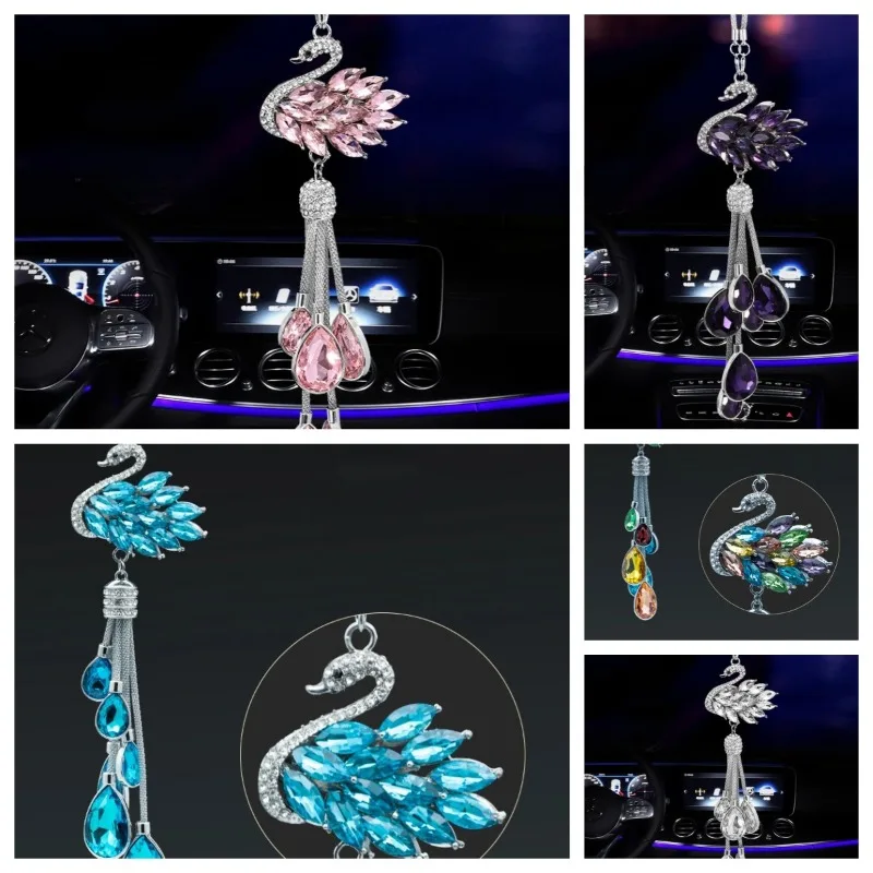 

Car Pendant Crystal Swan Hanging Accessories Cute Car Interior Bling Bling Car Decoration Pendant Female Swan Luxury Rhinestone