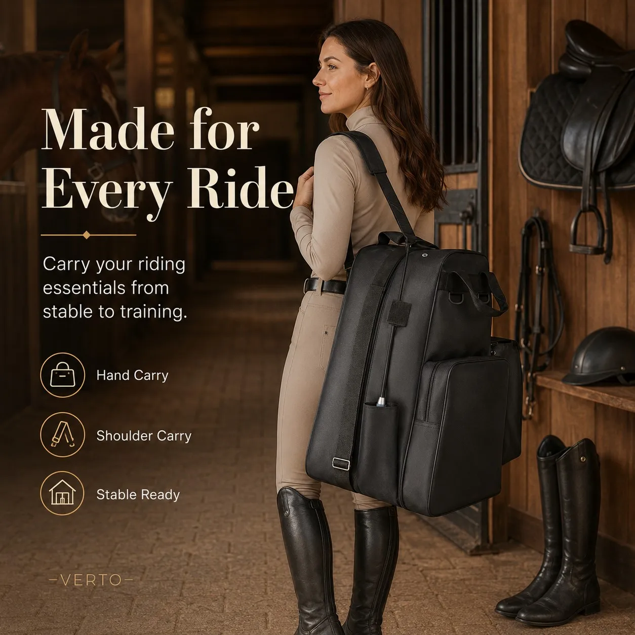 Verto Horse Riding Gear Bag Equestrian Helmet and Boot Bag Portable Tack Storage Organizer for Riders