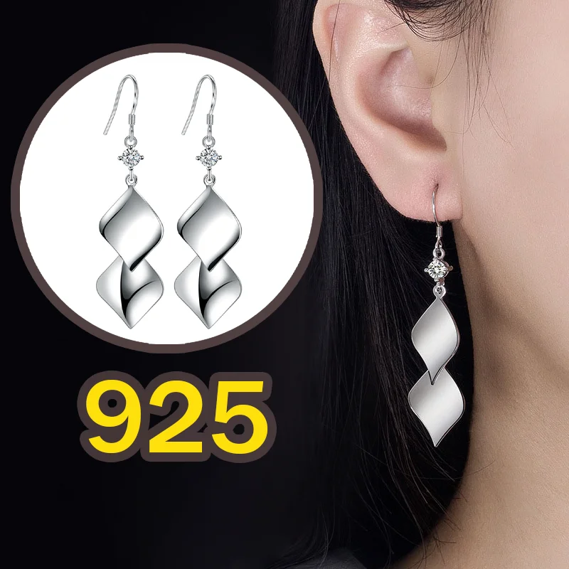 

Двойные серьги-капли с цирконием в виде листьев ромба, стерлинговое серебро 925, женские ювелирные изделия, новый богемный этнический стиль, блестящие висячие уши