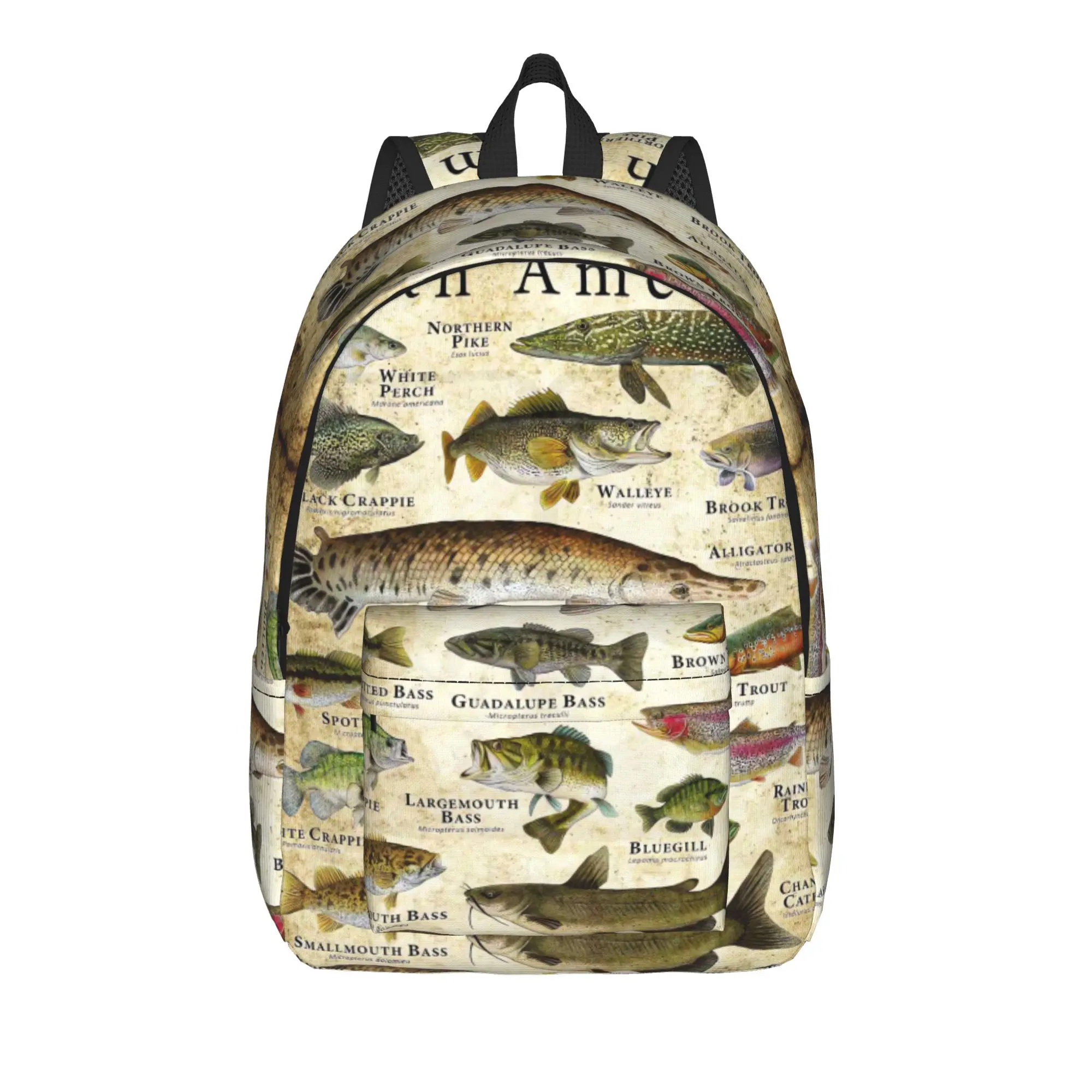 Fish Alphabet Educational Freshwater Species Fishing Backpack Backpacks Unisex Novelty School Bags Design Lightweight Rucksack