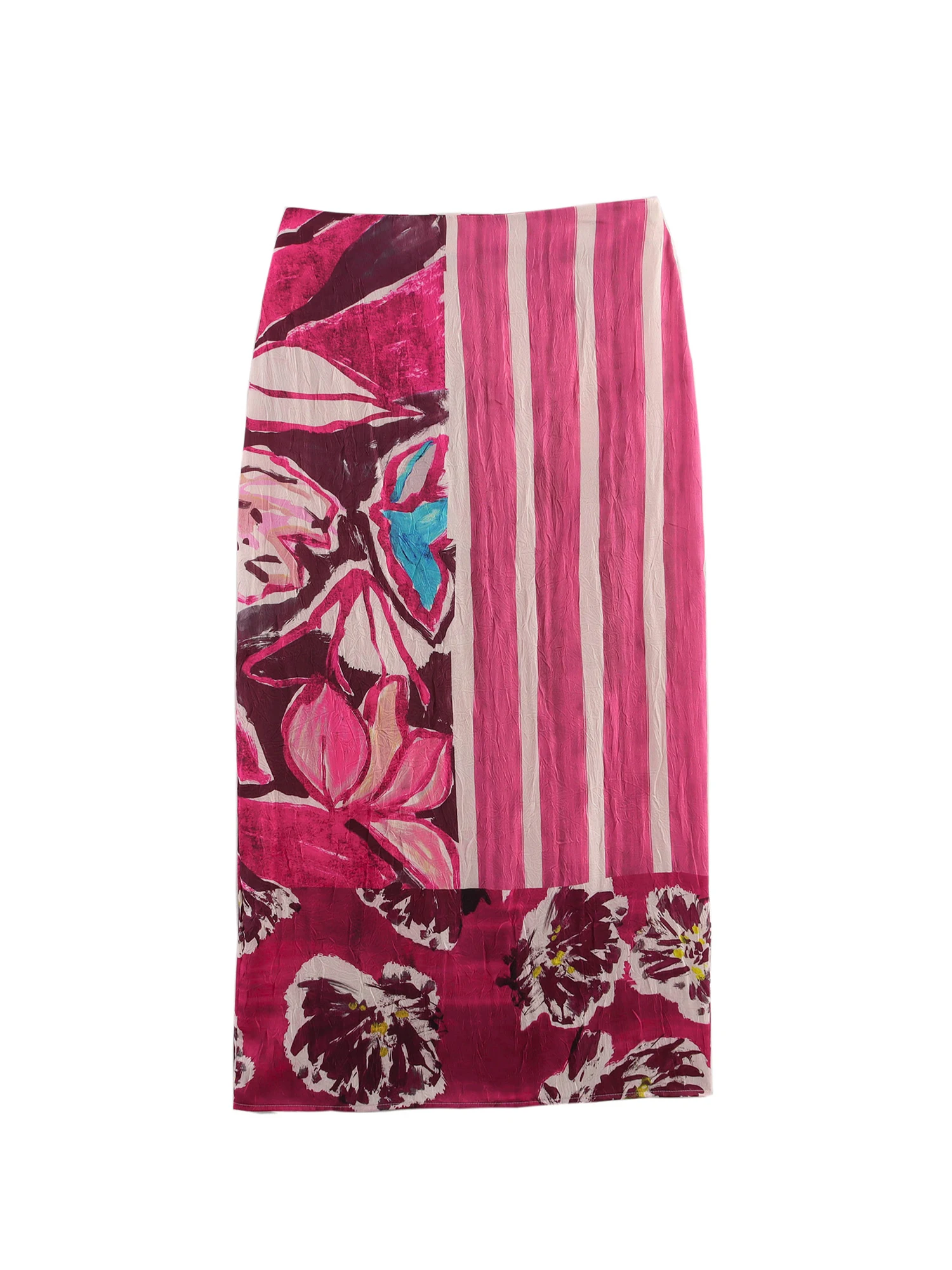 

Women's Pink Mid Long Skirt Harajuku Y2k Striped Skirts Aesthetic Ethnic Style Vintage A-line Print Skirt 2000s Clothes Summer