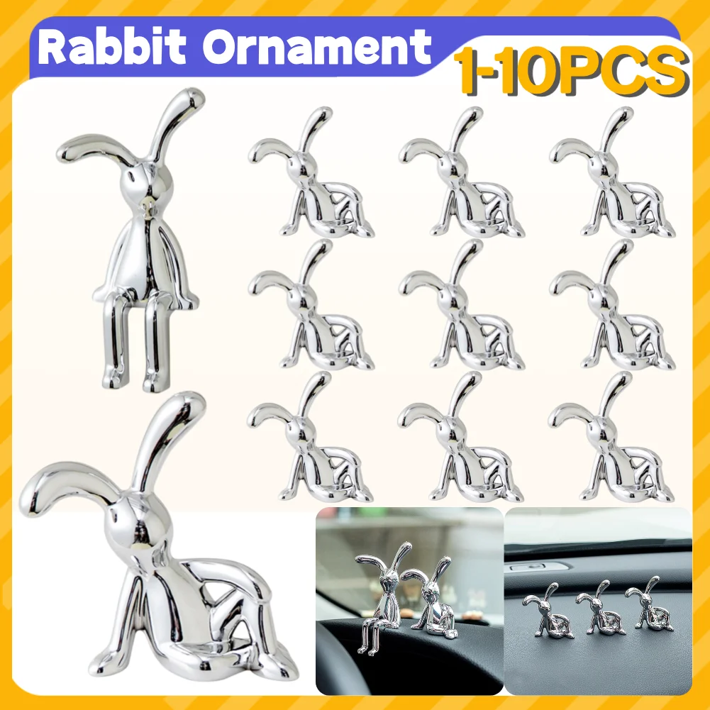 Cute Rabbit Figurine Modern Style Rabbit Animal Decor Silver Cartoon Bunny Sculptures Car Interior Decor