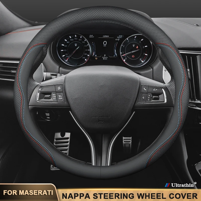 

Car Leather Steering Wheel Cover For Maserati Ghibli Grecale Levante Quattroporte MC20 MC12 GranSport Spyder GranTurismo Coupe