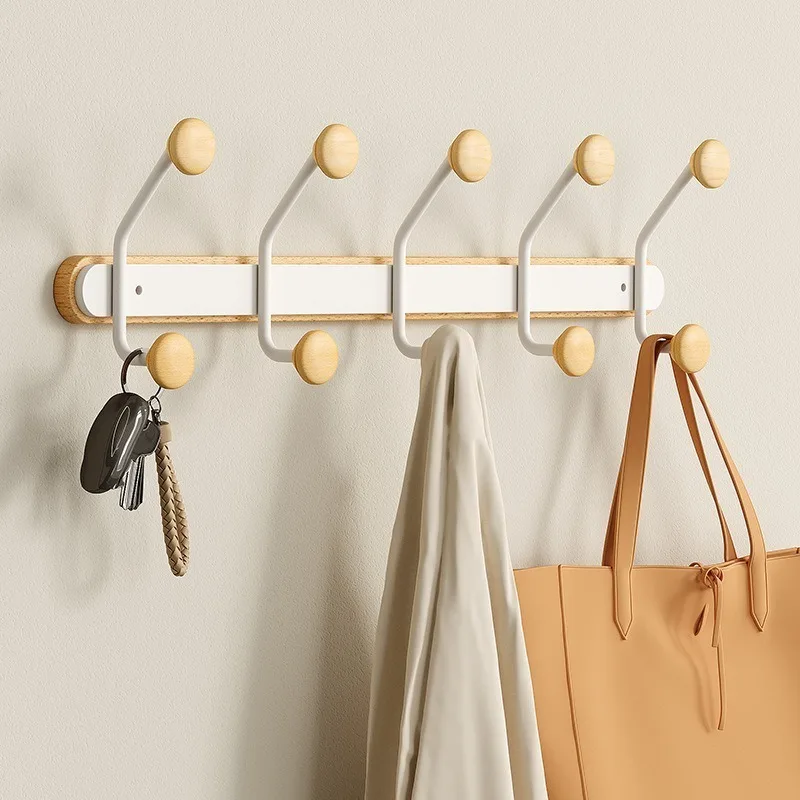 Simplicity Wall Coat Hook Wooden Iron Living Room Door Hooks Sturdy Durable Clothes Hooks Without Drilling Home Decoration