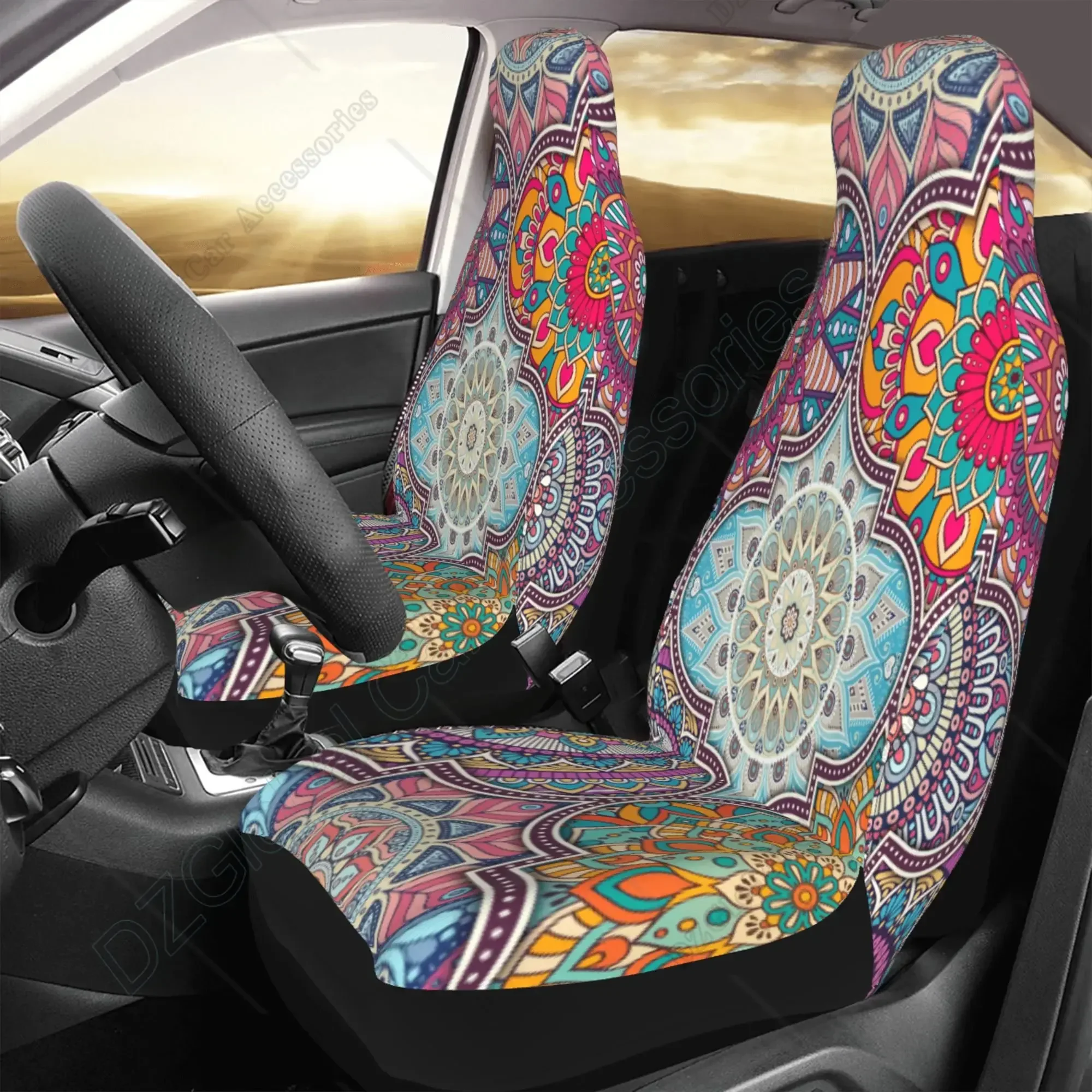 2 sztuki Boho Mandala Pokrowce na fotele samochodowe Uniwersalne wiadro z wysokim oparciem Miękki ochraniacz na fotel samochodowy Akcesoria samochodowe Dekoracja