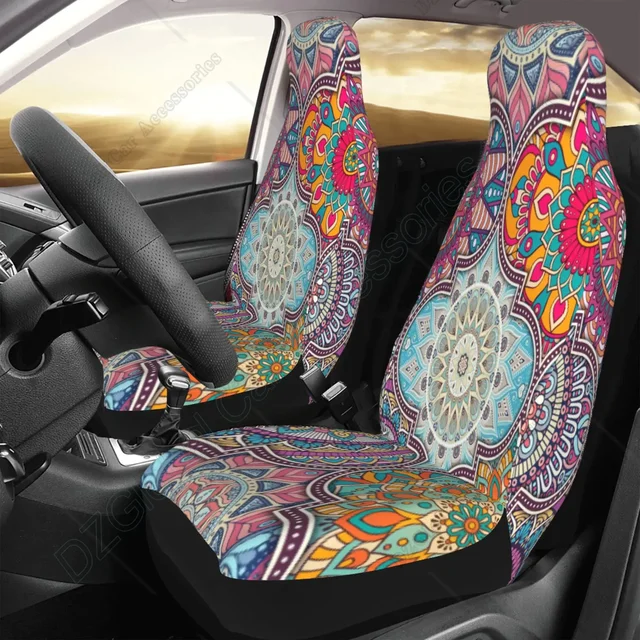 2 sztuki Boho Mandala Pokrowce na fotele samochodowe Uniwersalne wiadro z wysokim oparciem Miękki ochraniacz na fotel samochodowy Akcesoria samochodowe Dekoracja