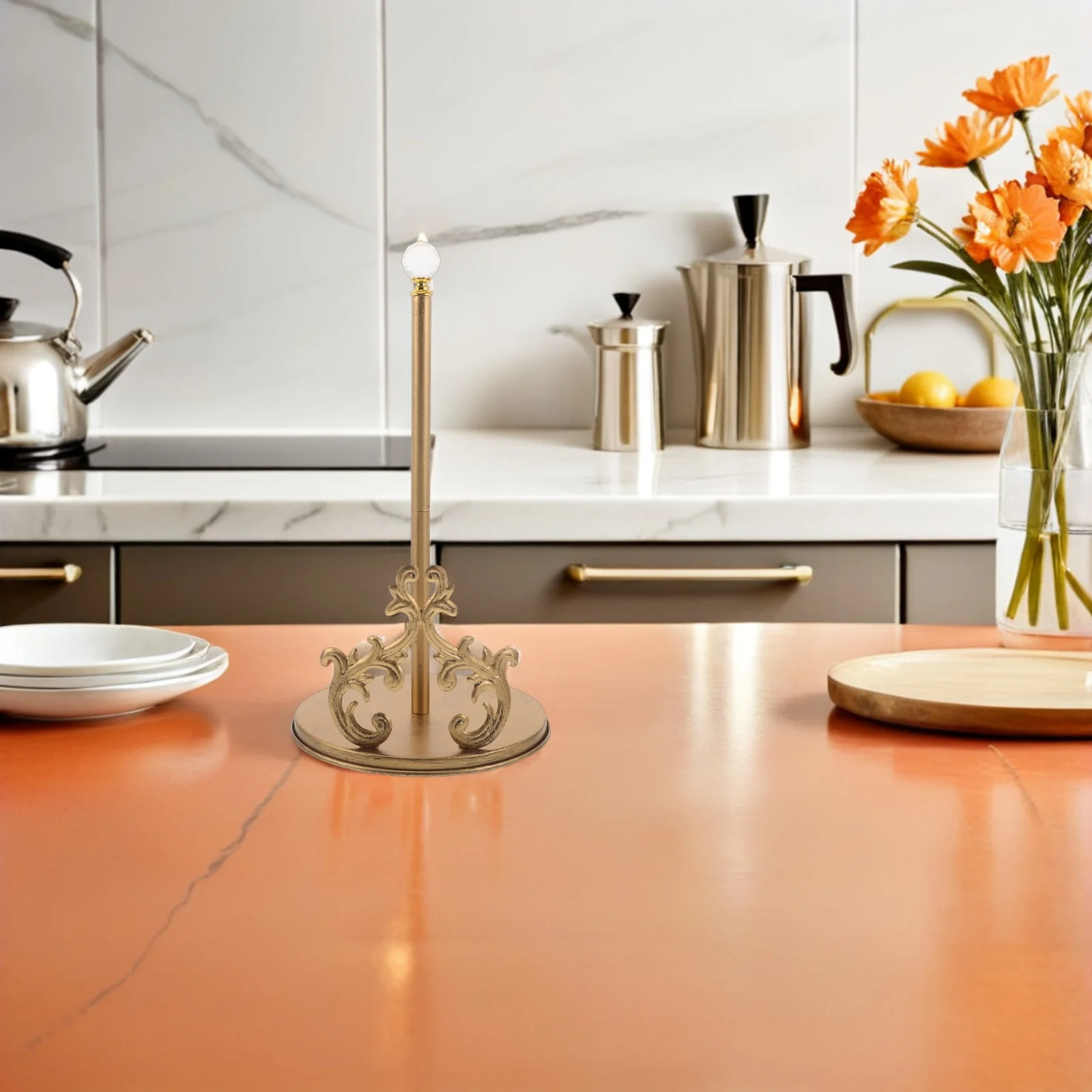 

1pcs Kitchen Paper Holder Retro European Style Iron Art With Crystal Ball Weighted Base Freestanding Stand For Towel Tissue