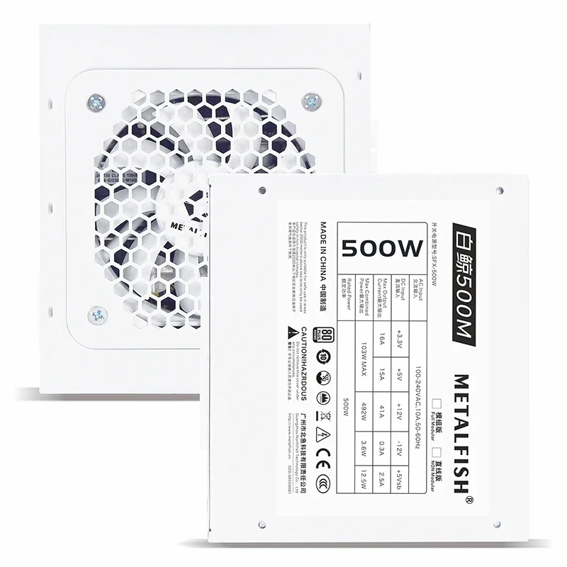 METALFISH SFX 80Plus Bronce 500/600W PSU Fuente de alimentación blanca completamente Modular para Mini ITX Case Computer Case Entrada pequeña 100/220V