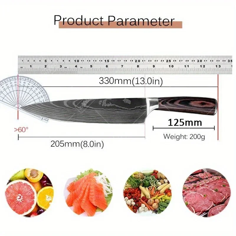 Kitchen Chef Knife Stainless Filleting Knives Santoku Meat Cleaver Knife with Laser Damascus Pattern Household Cooking Tools