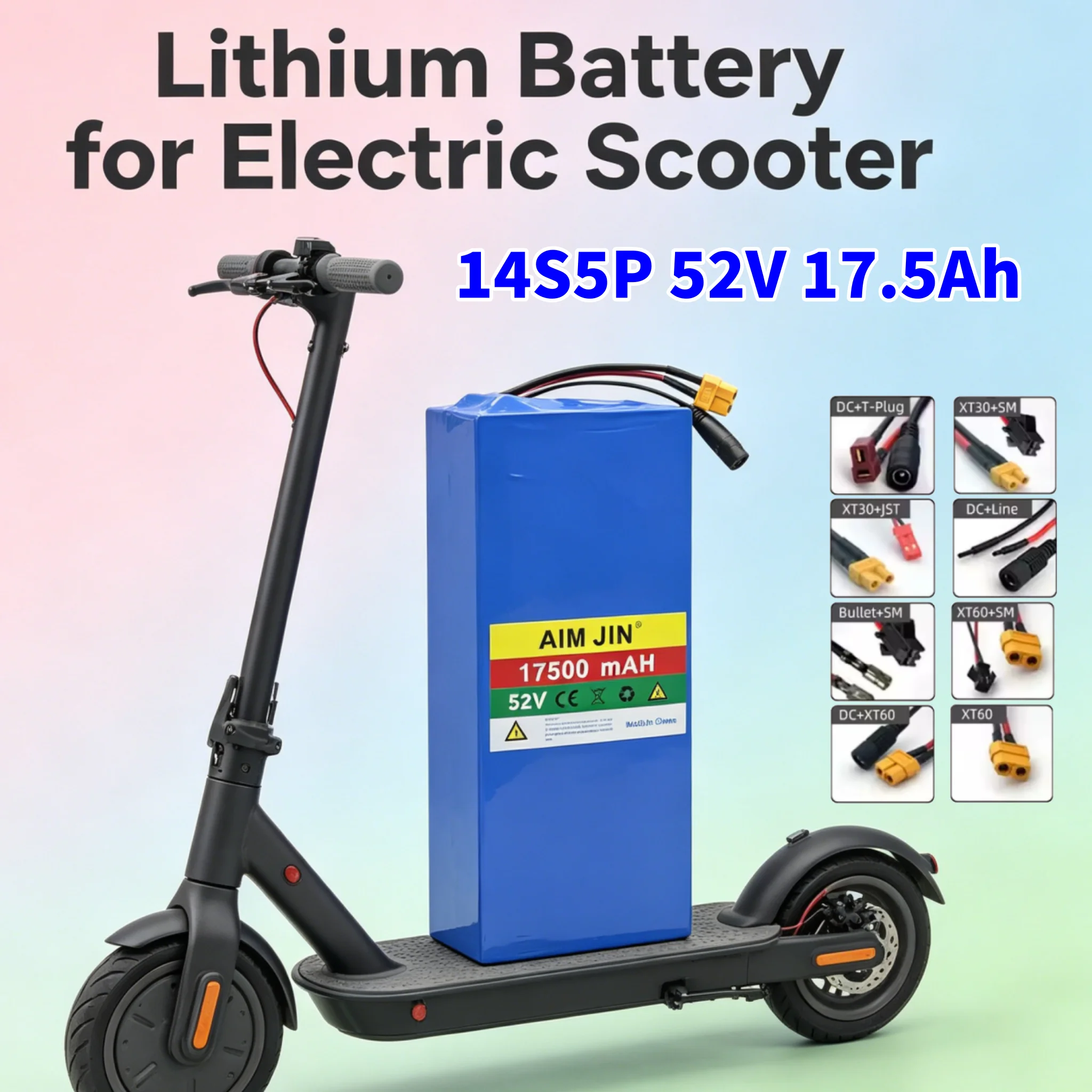 

14S5P 18650 Lithium Battery 52V 17500mAh with BMS High-Power for Electric Scooters Mountain Bikes