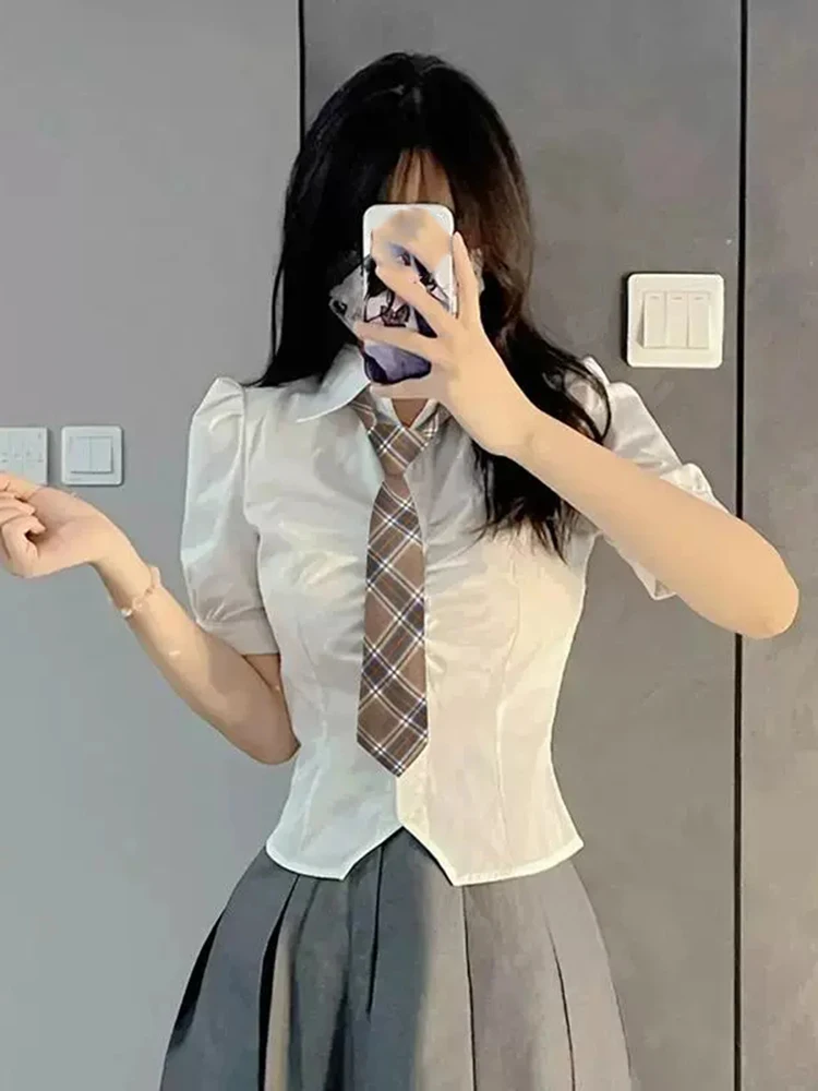 JK cravates femmes décontracté rayé paresseux cravate marron marine rouge Polyester cravates à la main paresseux cravate chemise uniforme noeud gratuit court cravate