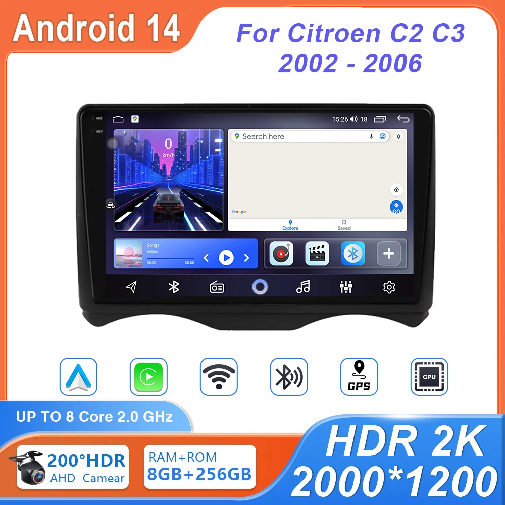 

Carplay Android 14 For Citroen C2 C3 2002 2003 - 2006 Android Auto Radio GPS Navigation Multimedia Player Video NO 2din DVD QLED