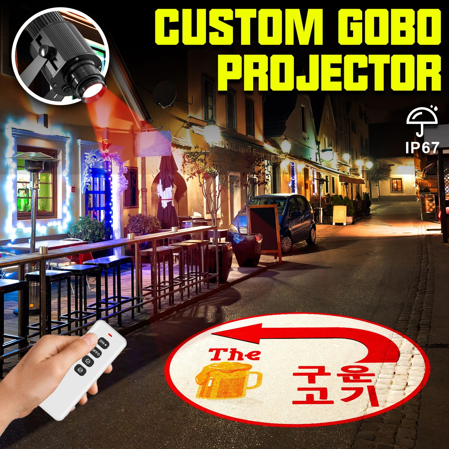

YTS PRO IP67 Waterproof Gobo Projector Custom Logo LED Lens HD Rotating Advertising Lamp Image Sign Projection