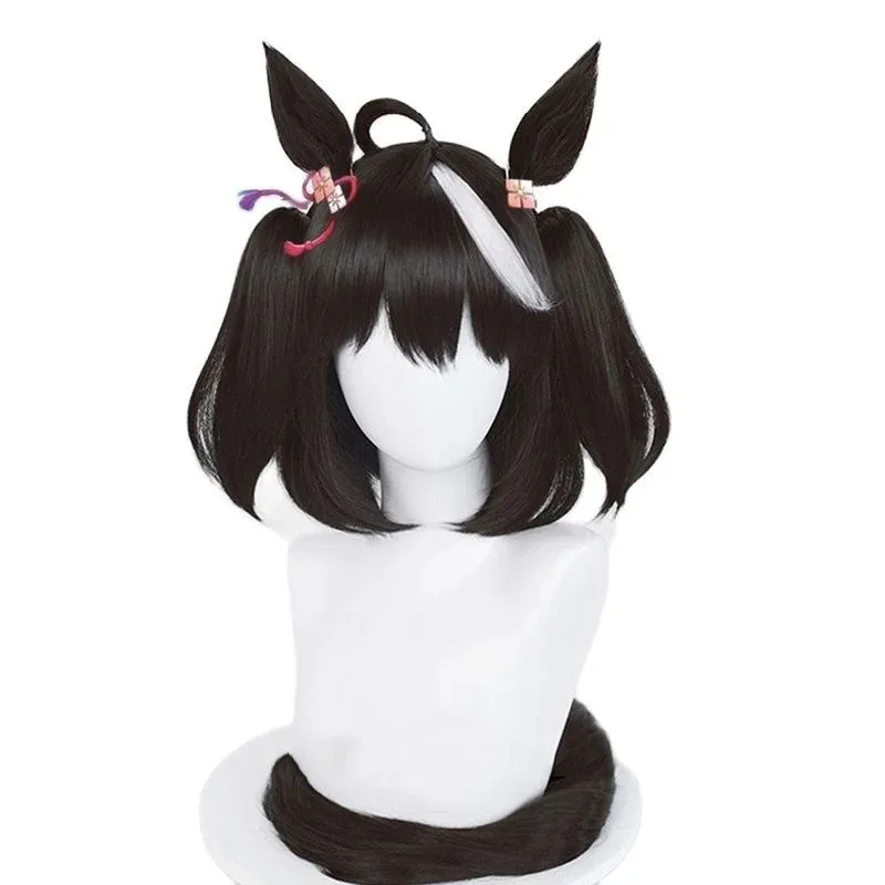 2025 aaa Kitasan Uma Musume Pretty Derby Cosplay شعر مستعار أسود أبيض مع آذان الانفجارات الشعر الاصطناعية Pel