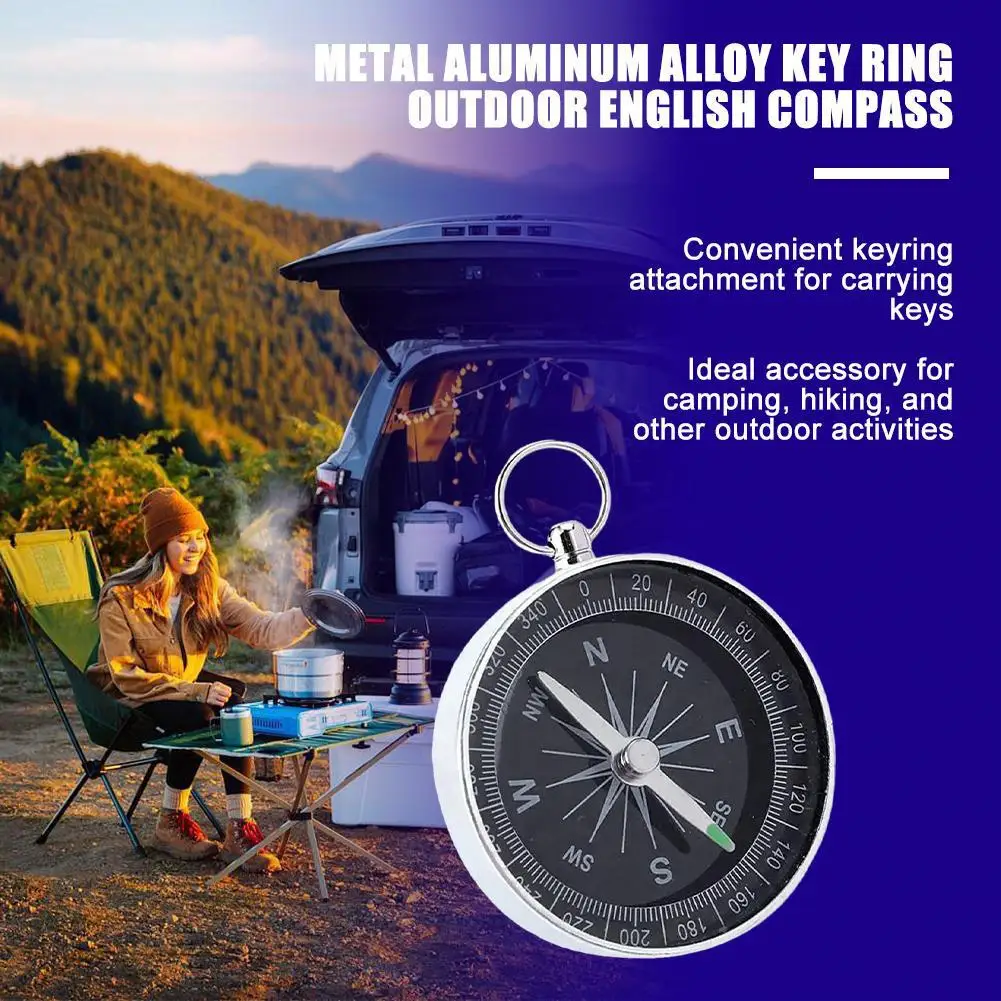 1 Pcs Compass Metal Aluminum Alloy Keyring Compass English Outdoor Children's Small Compass Tool Climbing Compass Sports Ou B2h8