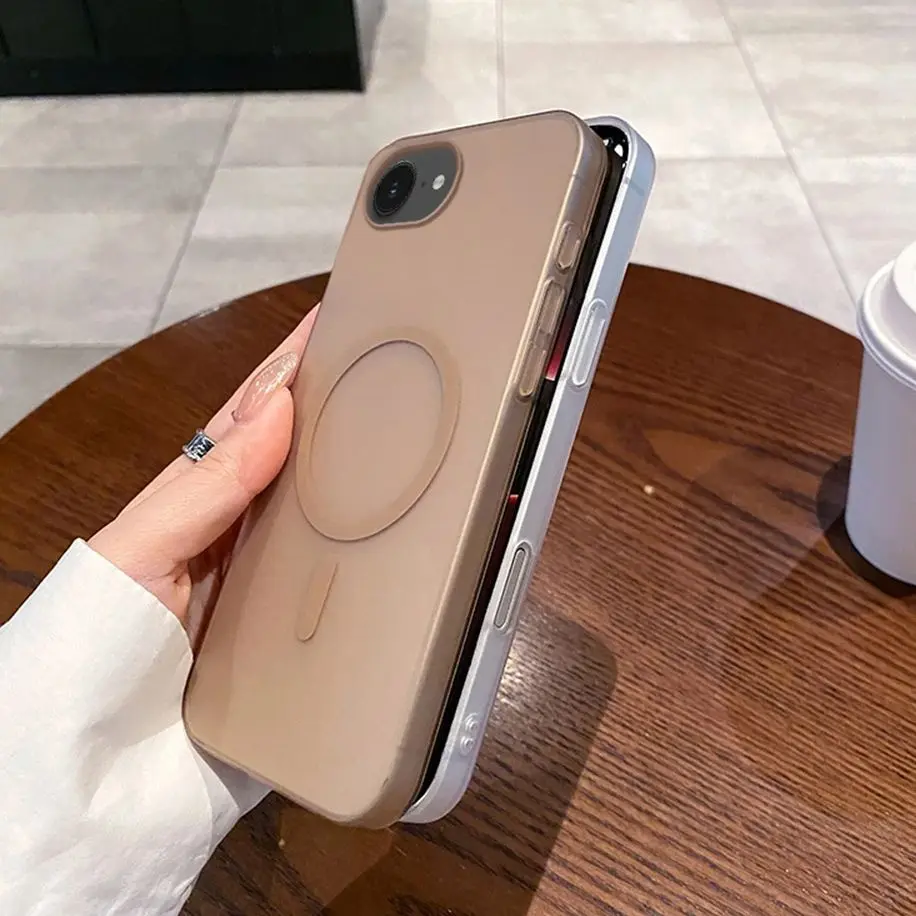 حافظة أصلية غير لامعة لهاتف Magsafe لهاتف آيفون 17 Air 16E 16 15 14 13 12 11 Pro XR X XS Max Plus غطاء كمبيوتر صلب مغناطيسي شفاف