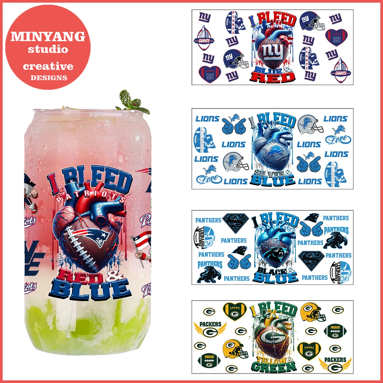 

5 sheets rugby team peel waterproof DIY Decals 3D transfers uvdtf crystal stickers 16oz uv dtf cup wraps for Libbey Glasses