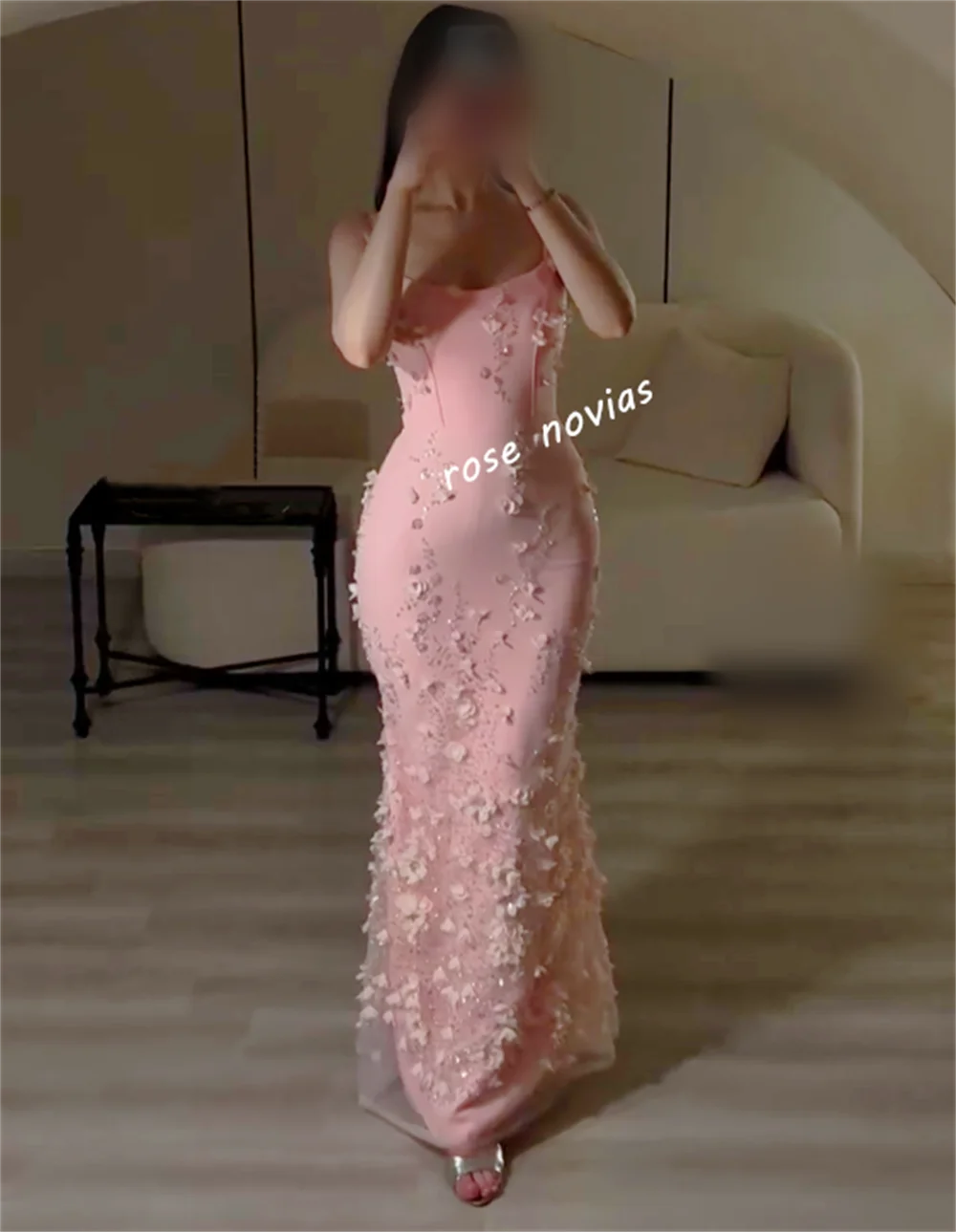فستان سهرة مخصص مزين بالزهور مع أشرطة مناسبة مخصصة وردي ساحر حورية البحر فساتين طويلة أنيقة لحفلات الزفاف #2