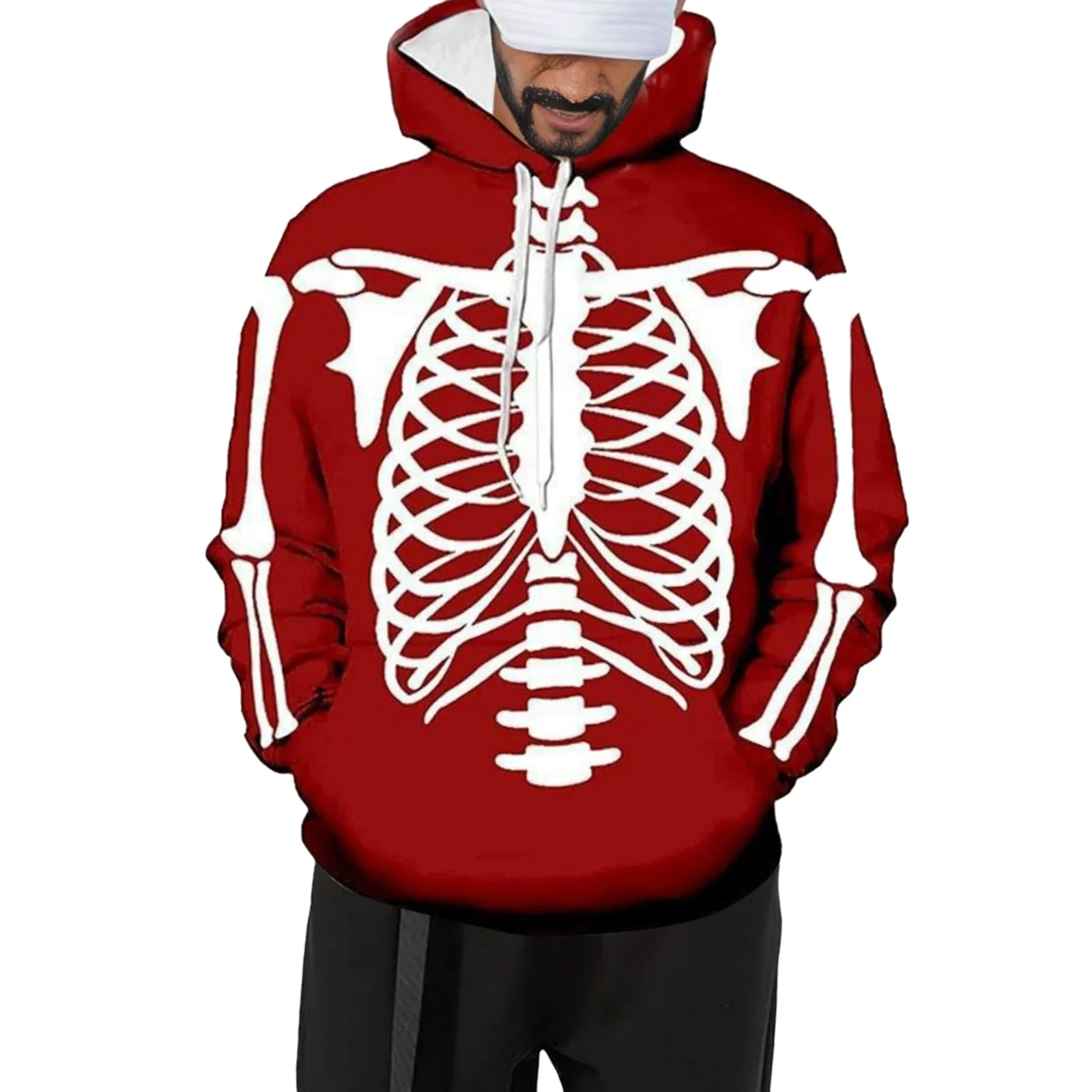 2024 New winter Halloween Skeleton 3D Digital Print Drawstring long sleeve Hooded Men And Women Cosplay costume Casual Hoodie