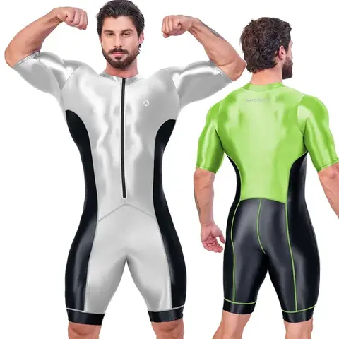 AMORESY Gladius 시리즈 프론트 지퍼 반팔 스판덱스 스포츠 무릎 길이 Romper Unitard Jumpsuit 피트니스 수영복 수영복