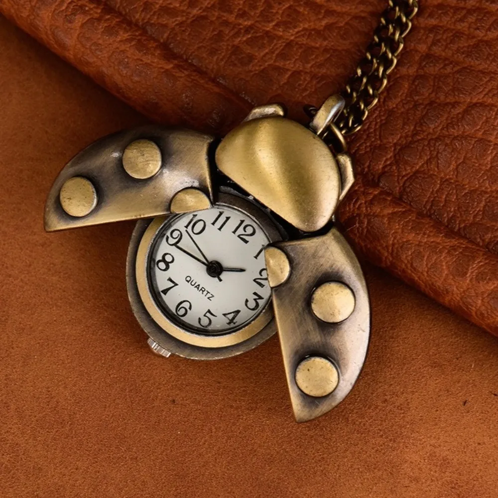 Cute Multi-color Ladybug Pocket Watch Lightweight Quartz Beetle Pocket Watch with Chain Pocket Watch