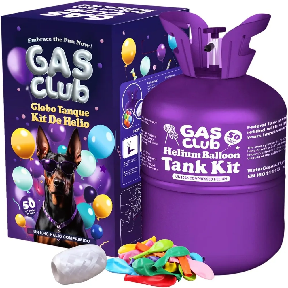 

Газовый баллон GasClub 13L с гелием для воздушных шаров, для домашнего использования, вмещает до 50 латексных шаров.