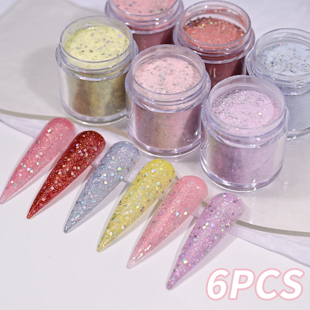 6 farben/set Professionelle Acryl Nagel Glitter Pulver Französisch Dip Verlängerung Macaron Farben Mix Pailletten Staub Nail art Carving pulver