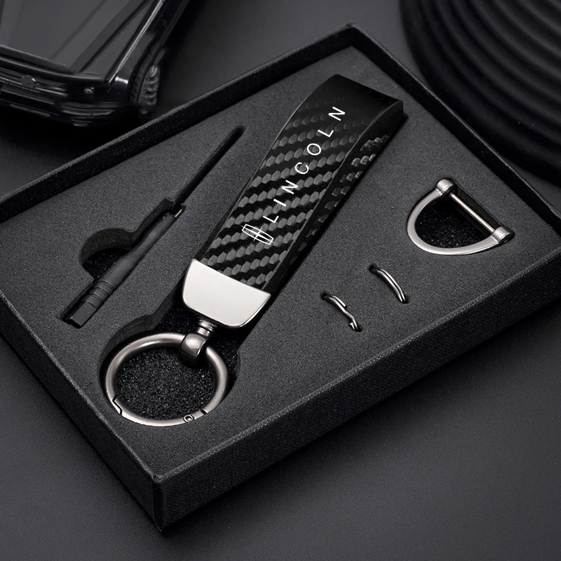 LLavero de fibra de carbono para coche, llavero de cuero de microfibra para Lincoln Navigator Continental Nautilus Aviator MKZ MKX MKC MKT