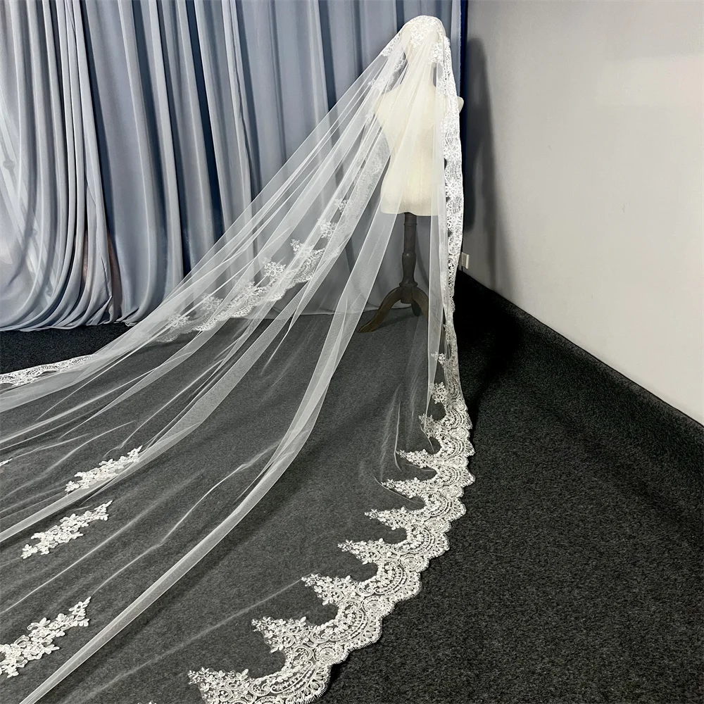 Романтическая кружевная свадебная фата Mantilla с блестками и скрытым гребнем, длина 3 м, широкая фата цвета слоновой кости, одноуровневая фата для невесты