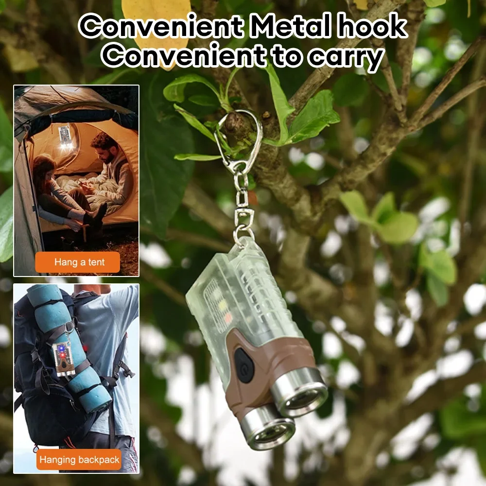 Mini EDC Keychain Flashlight Type-C Rechargeable Multifunctional Magnetic Torch Outdoor Waterproof Camping Emergency Work Light