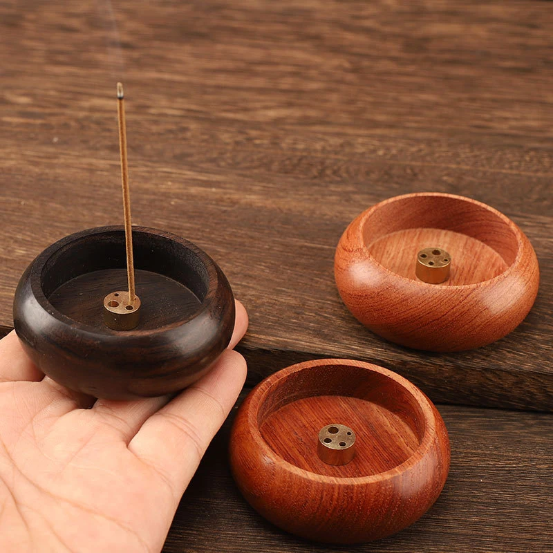 4 Holes Rosewood Incense Burner Stick Holder Bowl Shape Censer Home Decoration