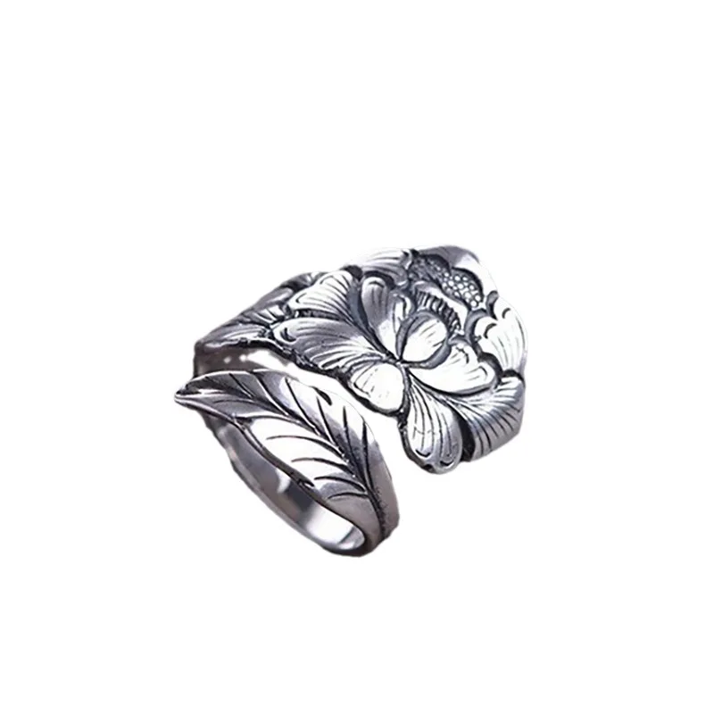 2026 Peony Open Ring Women\'s New Retro Design Ethnic Style  National Color Tianxiang Index Finger  Women
