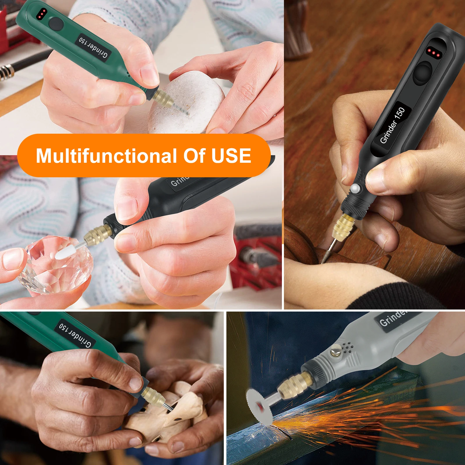 NEWACALOX-máquina herramienta de molienda rotativa inalámbrica, Mini herramienta de grabado, configuración de 3 velocidades, potencia de 5000-15000 RPM, molienda eléctrica