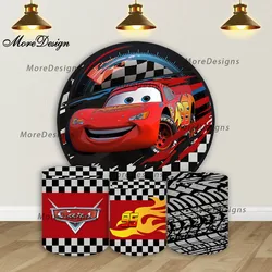 Disney Red Car Mcqueen Round Photo Backdrop Boys Birthday Party Decor Cylinder Covers Baby Shower Photography Background