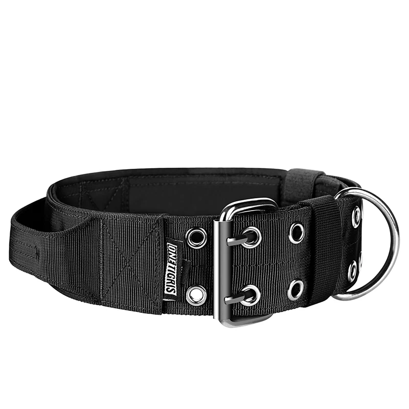 

OneTigris 2" Wide Nylon Dog Collar With Traffic Control Grab Handle and Patch Panel Designed for Large Dogs