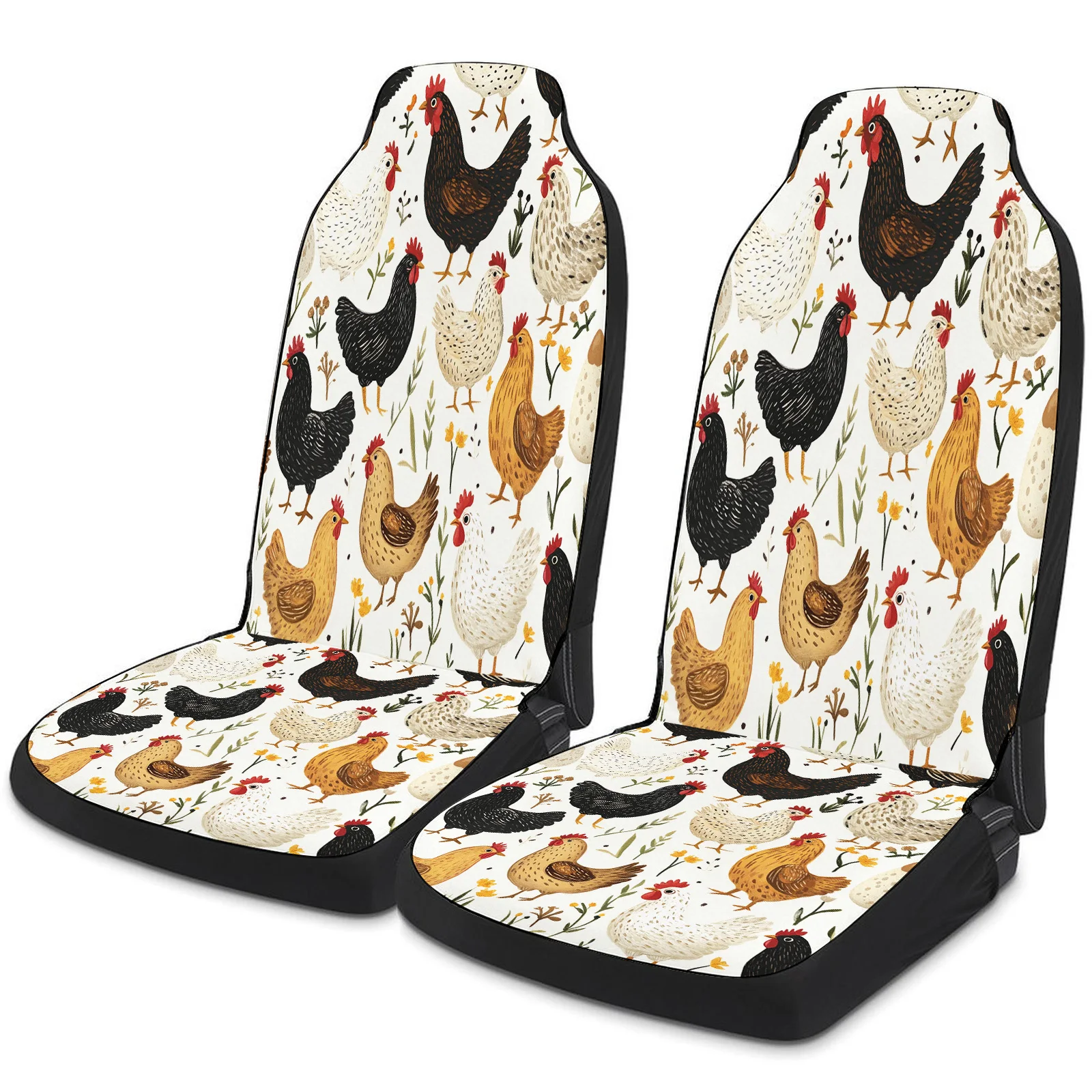 Chickens Pattern Themed Car Seat Cover Set For Most Cars Trucks, Trendy Breathable Car Seat Protector Covers Full Set, Universal