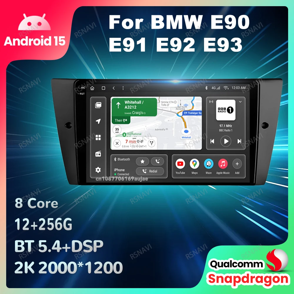 Car Radio Android 15 For BMW E90 E91 E92 E93 Autoradio DVD Wireless Carplay Auto BT Stereo Head Unit Viedo Player Navigation DSP