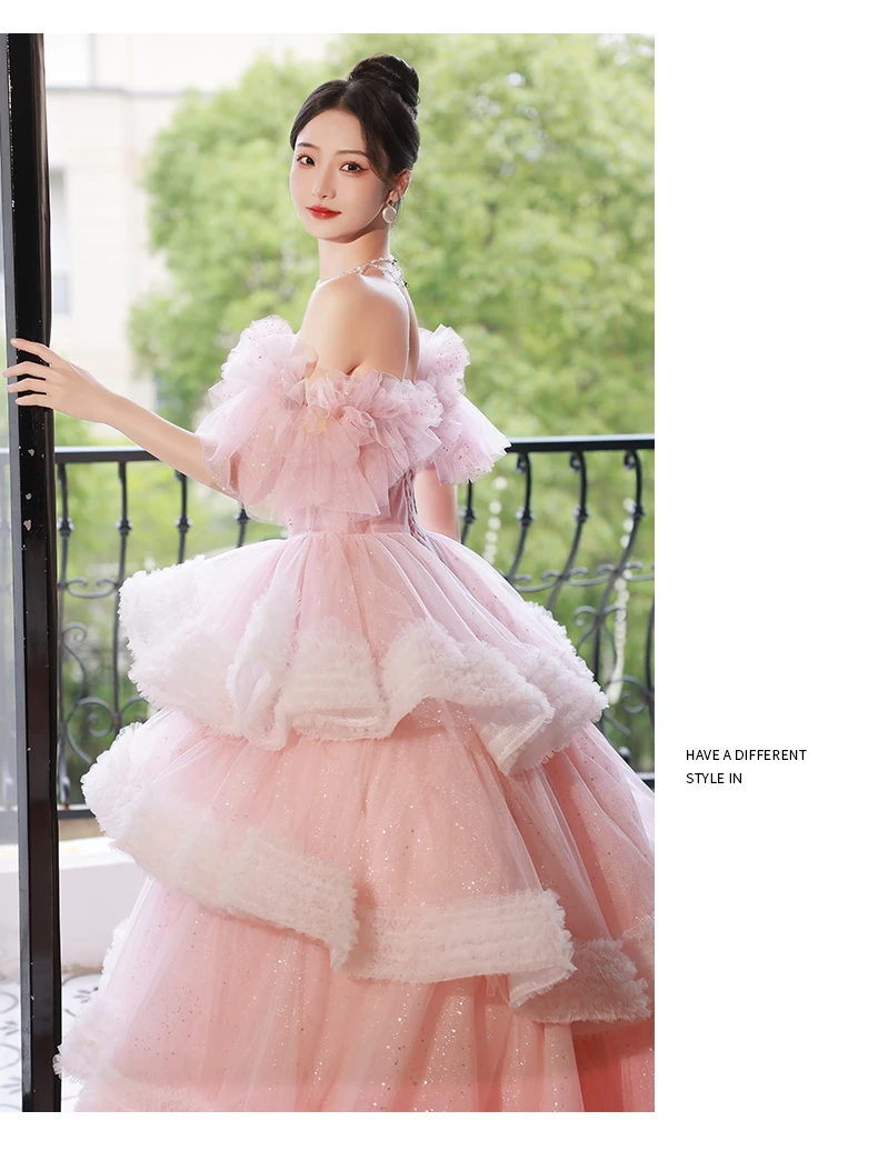 full cake ruffled baby pink beading ball gown medieval dress Renaissance gown queen Victorian Belle Ball gown