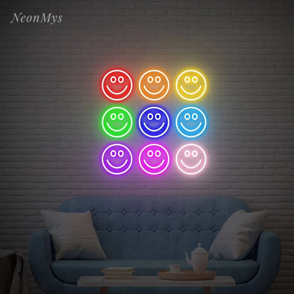 Smile Neon Sign Funny Face Nightlight Bedroom Home Wall Hanging Bar Party Decor Kid Room Happy Decoration Led Neon Lights