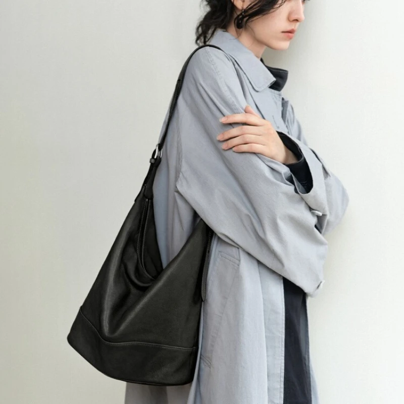 

Top Quality Cowhide Leather Handbag Woman Casual Tote Luxury Vegetable Bucket Female Shoulder Bags Large Capacity Commute Bags