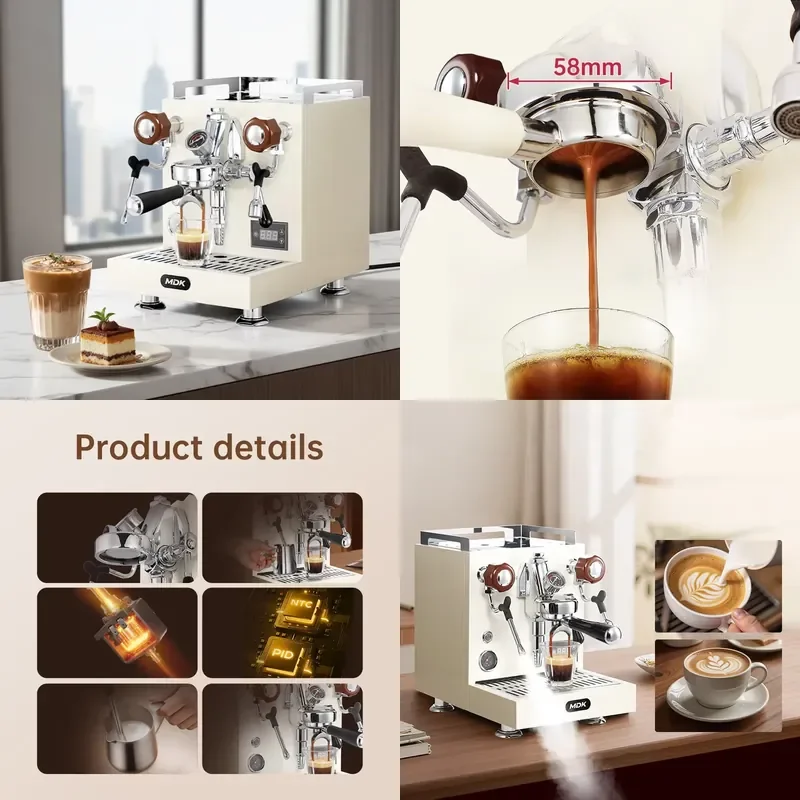 MDK MC-6S Semi-Automatic Espresso Machine for Business Use Featuring Hot Water and Brew System US Plug Coffee Machine