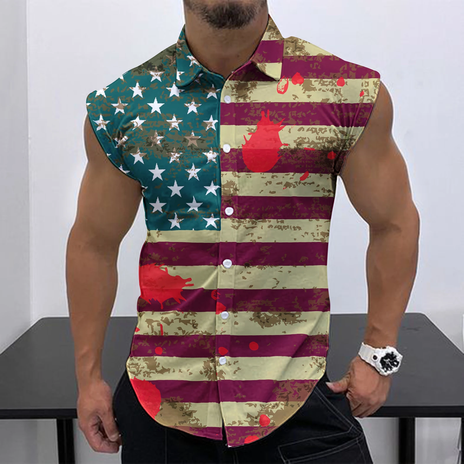 2023 Summer New Men Sleeveless Shirt Fashion Street European-American Style Leisure Beach Holiday Party Trend HD 3D Print Shirt