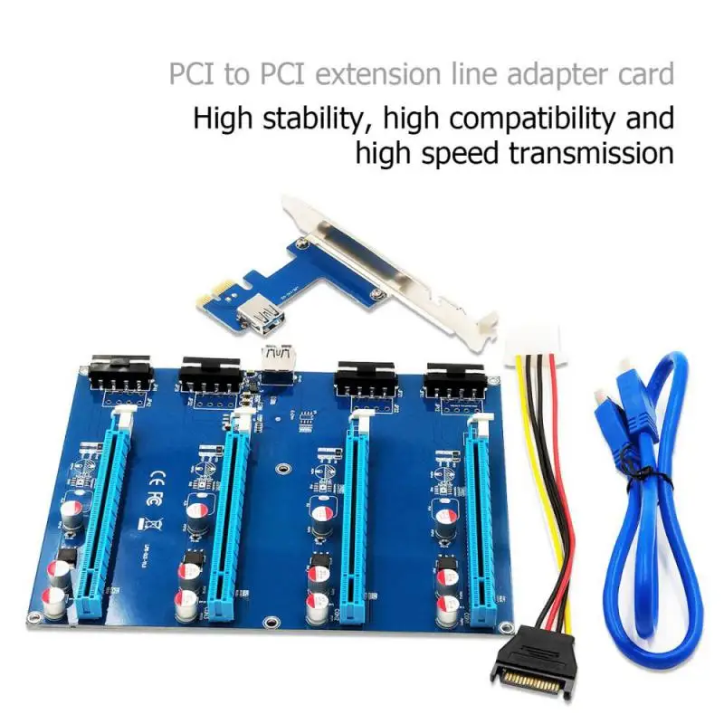 1 To 4 Port Pci Express Switch Blue Plug And Play Lightweight Portable Mini Consumer Electronics Pci-e X1 Toi-e X16 Riser Card