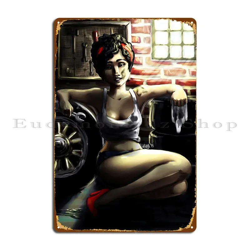 Mechanic Pin Up Metal Plaque Party Personalized Create Iron Cave Tin Sign Poster