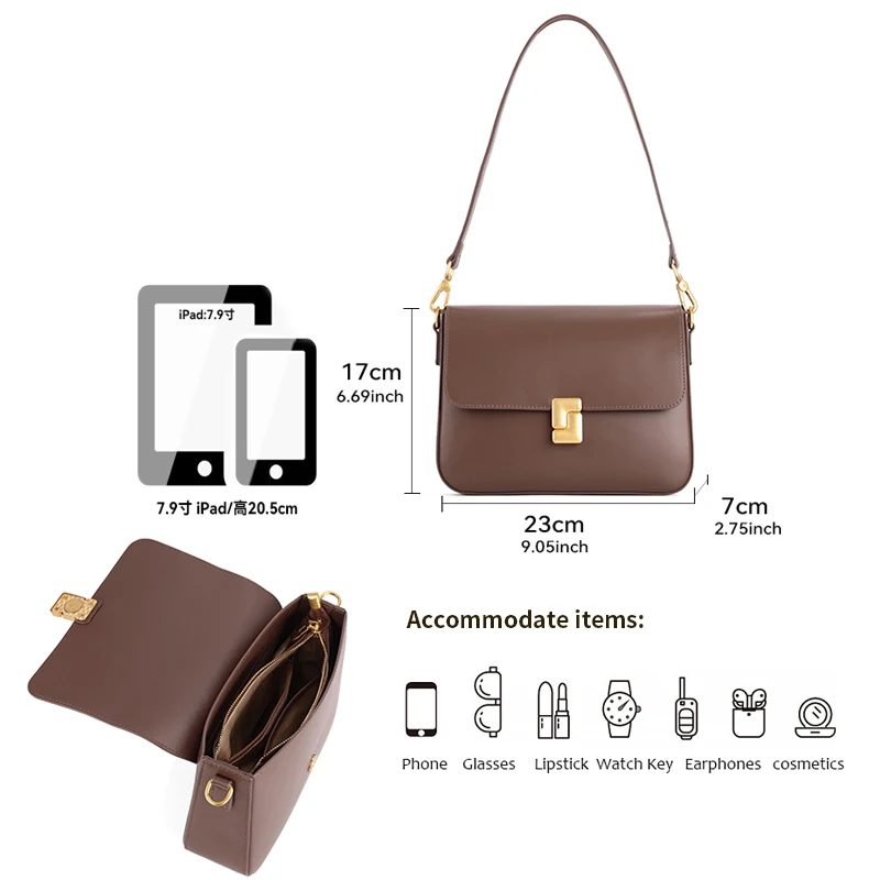 

Female Cow Genuine Leather Crossbody Bag Women's Natural Cowhide Fashion Square Bag Ladies Retro Casual Commuting Handbags new