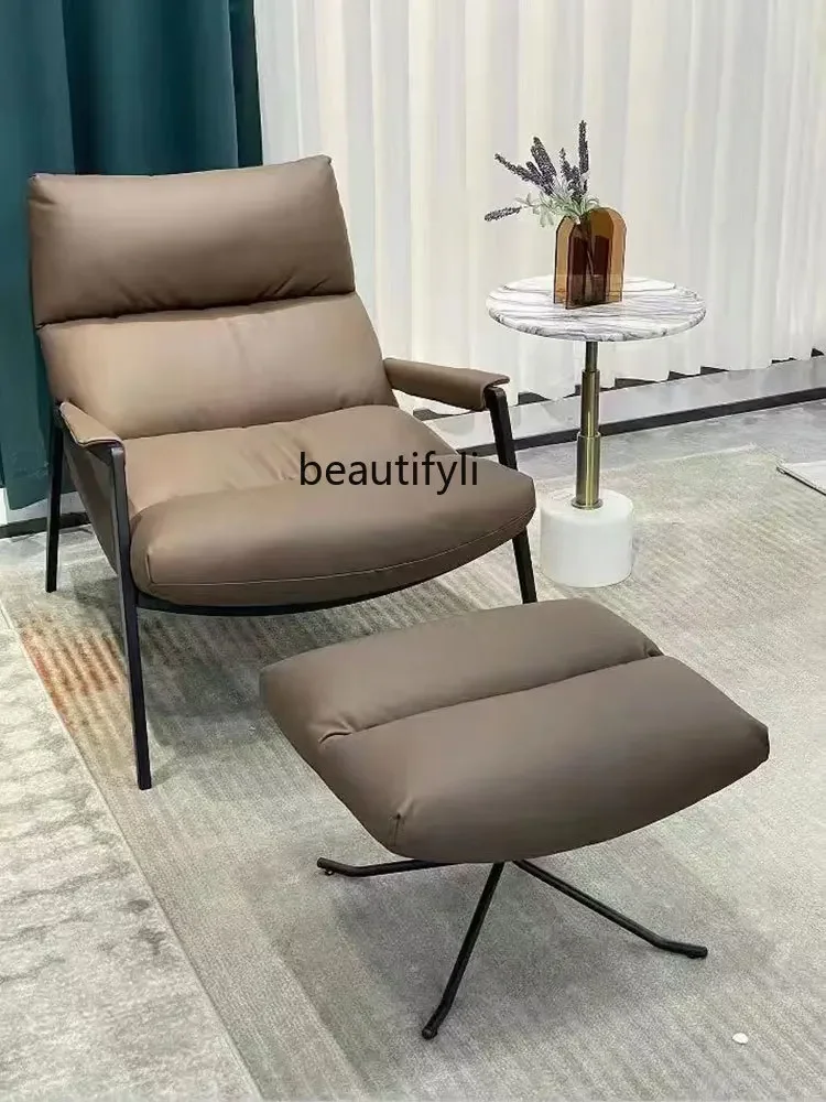 

zqxSofa Leisure Chair Genuine Leather Lazy Single Seat Chair Simple with Armrest Pedal Top Layer Cowhide down Steel Frame