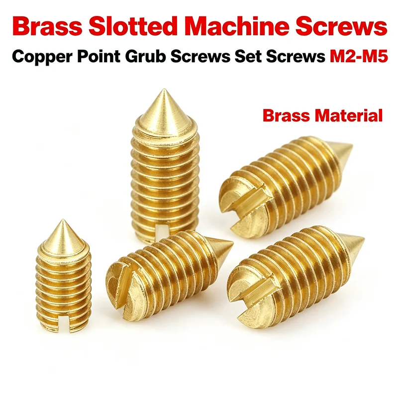 Brass Slotted Machine Screw M2 M2.5 M3 M4 M5 Copper Headless Set Screw Grub Screws Tip Pointed Fastener Hardware Fitting
